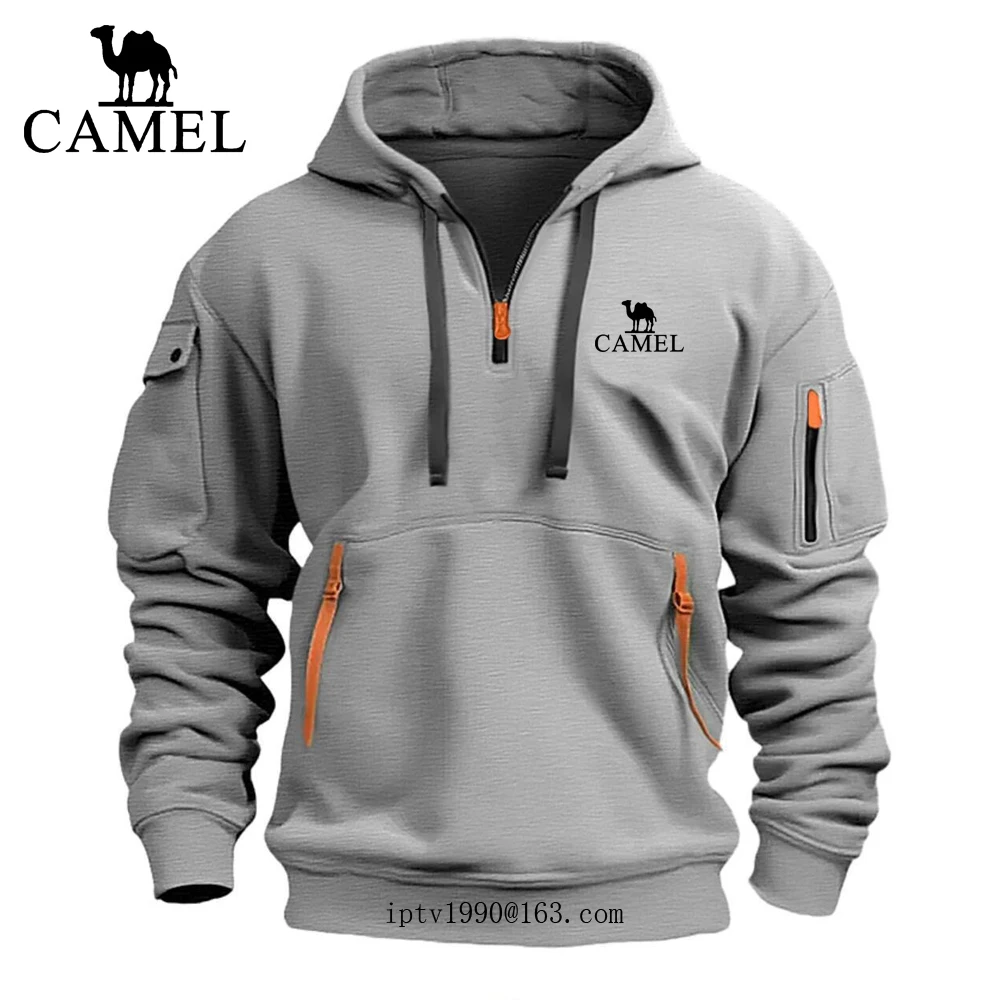 

Men's long-sleeved sweatshirt, casual outdoor sweatshirt, half-zipper pocket drawstring hoodie, ribbon pullover, men's top