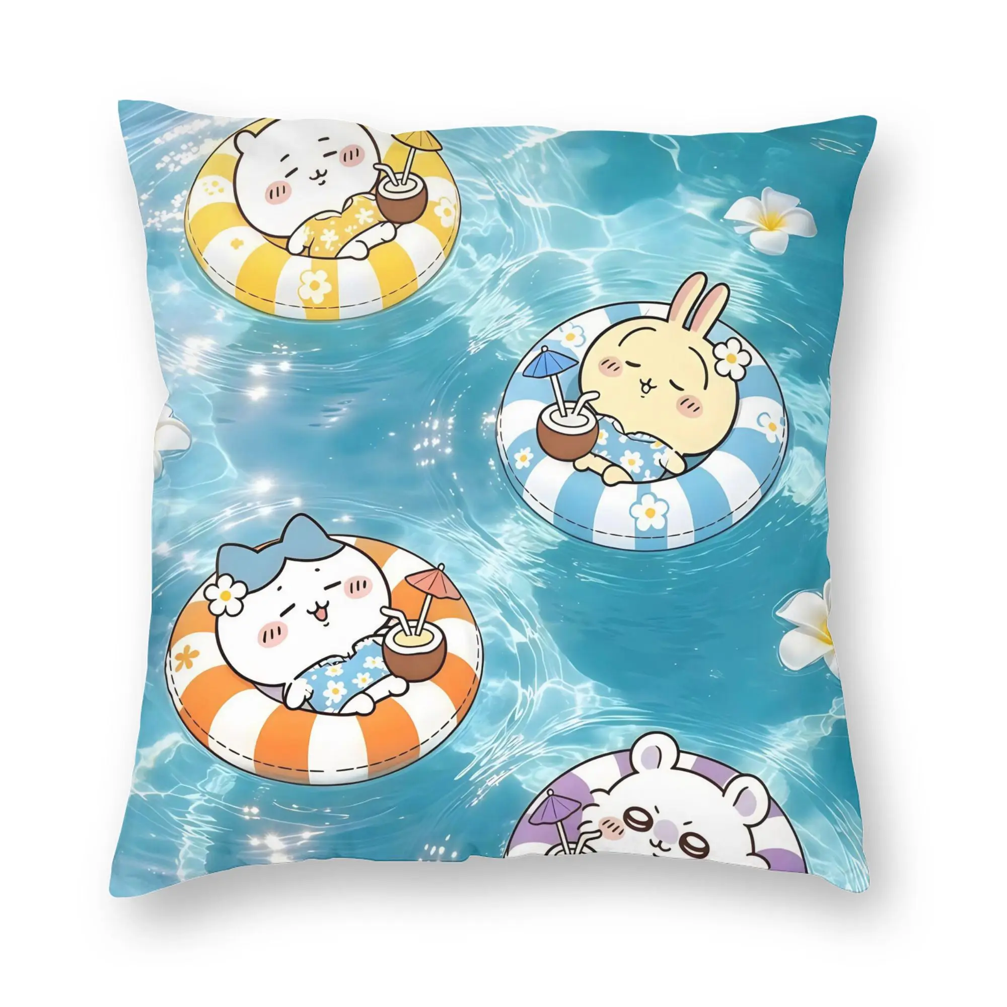 Chiikawas Pool Float Summer Kawaii Anime Pillowcase Printing Polyester Cushion Cover Decor  Throw Pillow Case Cover Chair Zipper