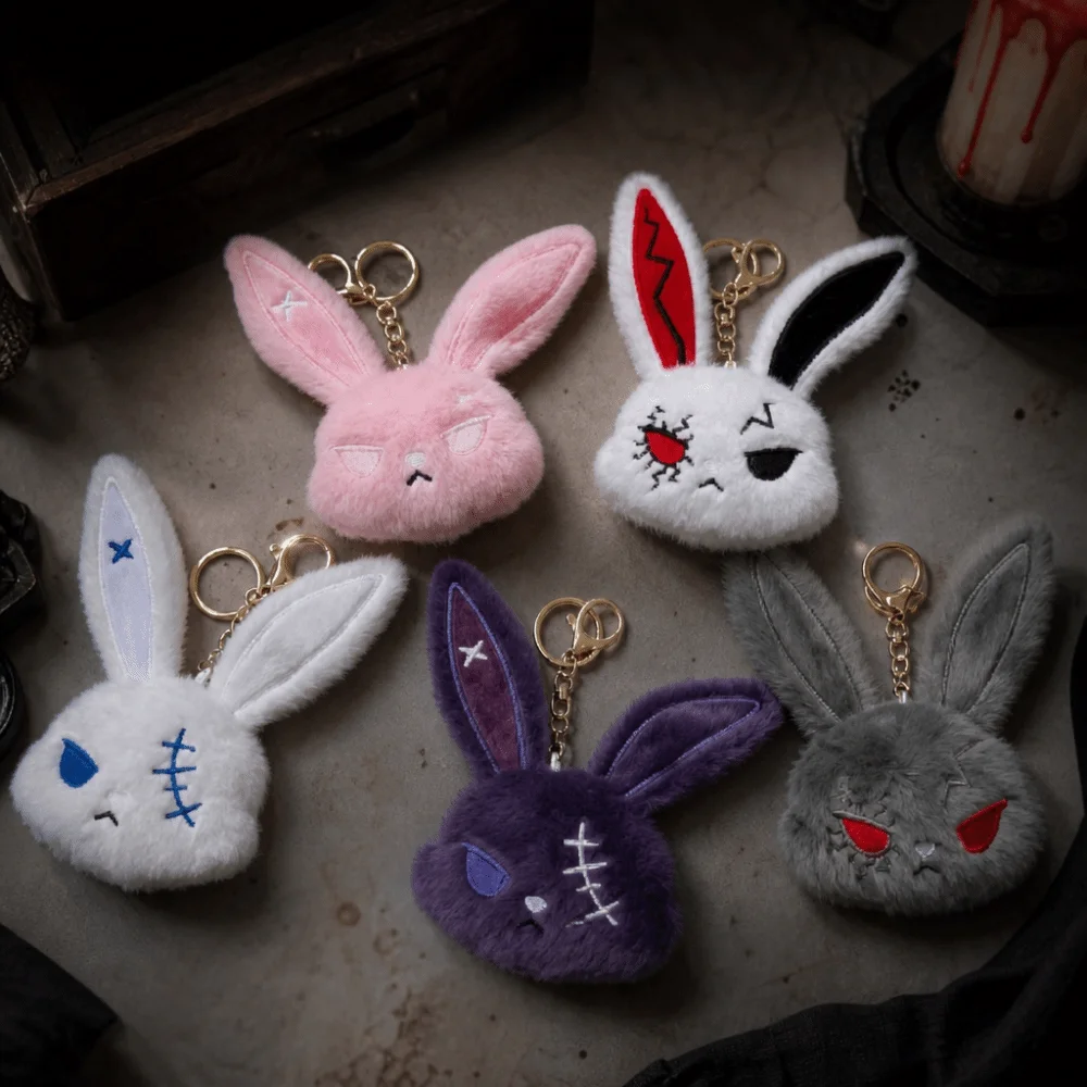 Cute Gothic Bunny Keychain Dark Style Flexible Ears Rabbit Keyring Creative Soft Fluffy Backpack Pendant Party Gifts