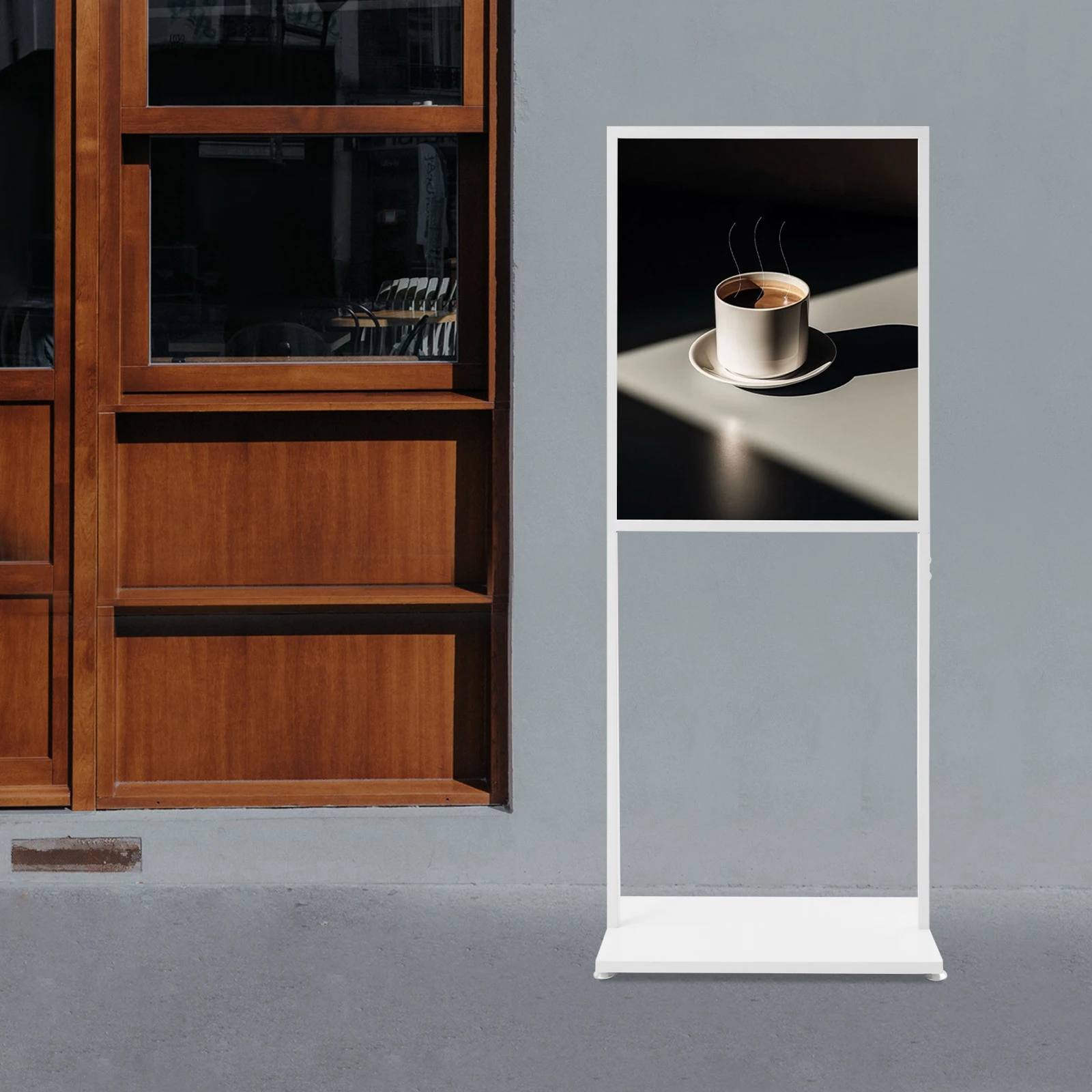 

56*40*143cm White Freestanding Advertising Display Stand Assembly Metal Poster Display Stand with Adjustable Floor Mats