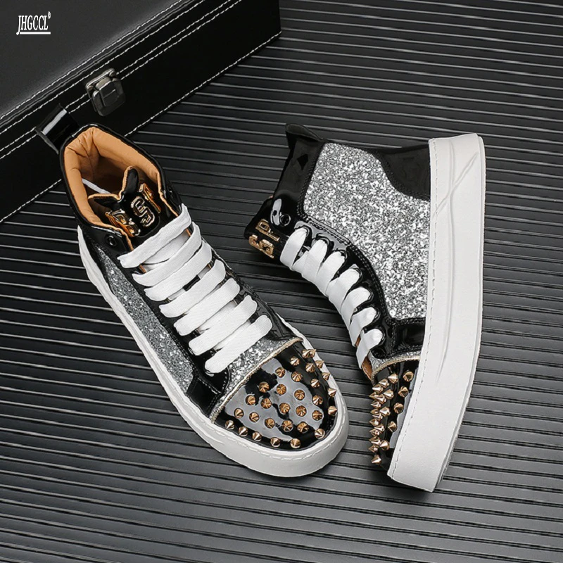 

High top riveted shoes men's new fashion short boots casual shoes high top skateboard shoes