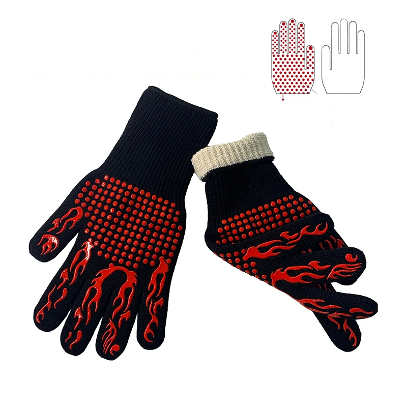 1pc Non-slip Fireproof Microwave Oven Gloves Extreme Heat Resistant Oven Mitts 300-500 Centigrade Flame Retardant BBQ Fire Glove