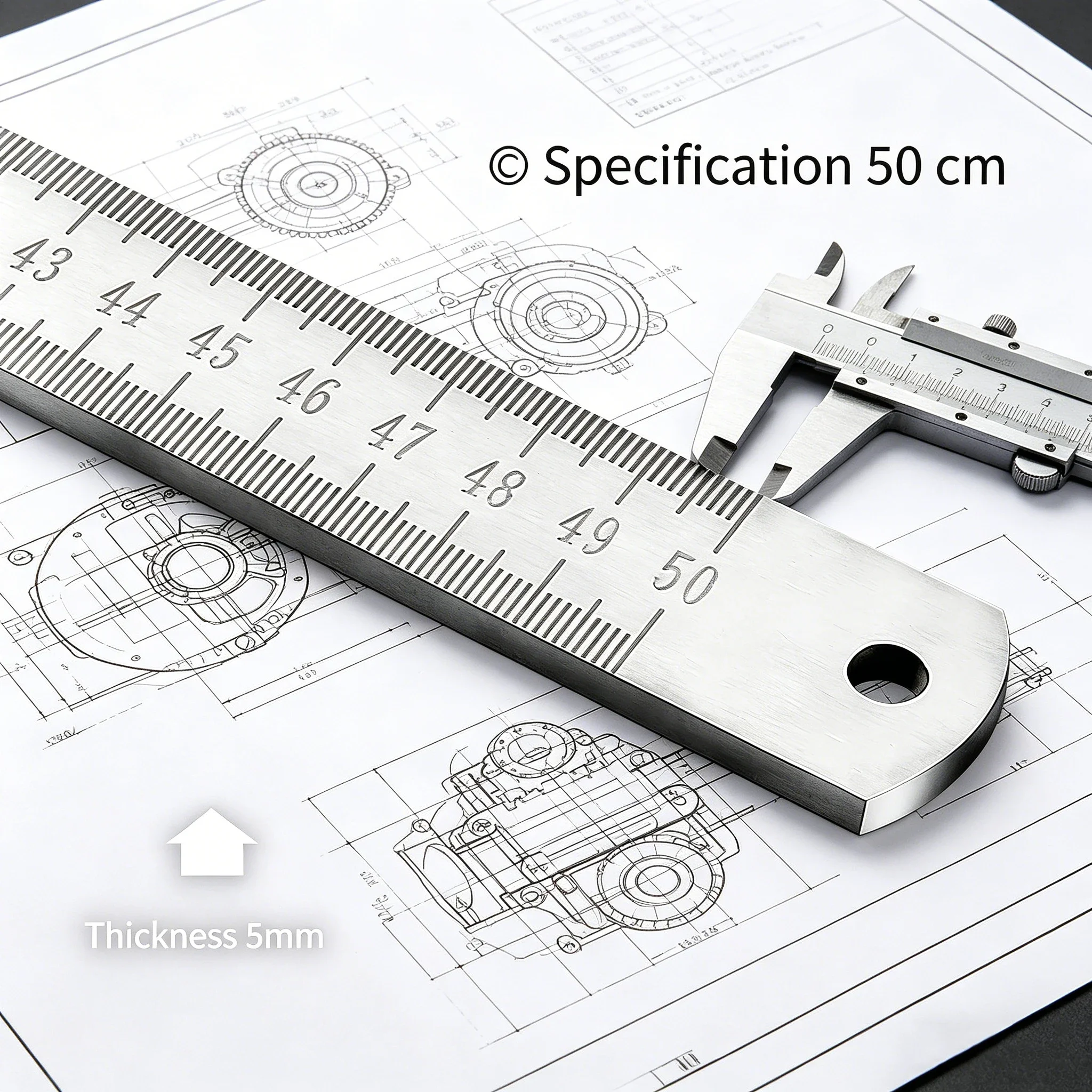 5mm Thickened Industrial Grade Stainless Steel Ruler - High-Precision Measuring Tool for Office, Student & Car Use