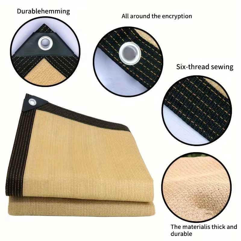 Summer Outdoor Shading Beige Shading Net Wrapped Perforated Shading Cloth with Grommets Easier to Hang Tear-Resistant