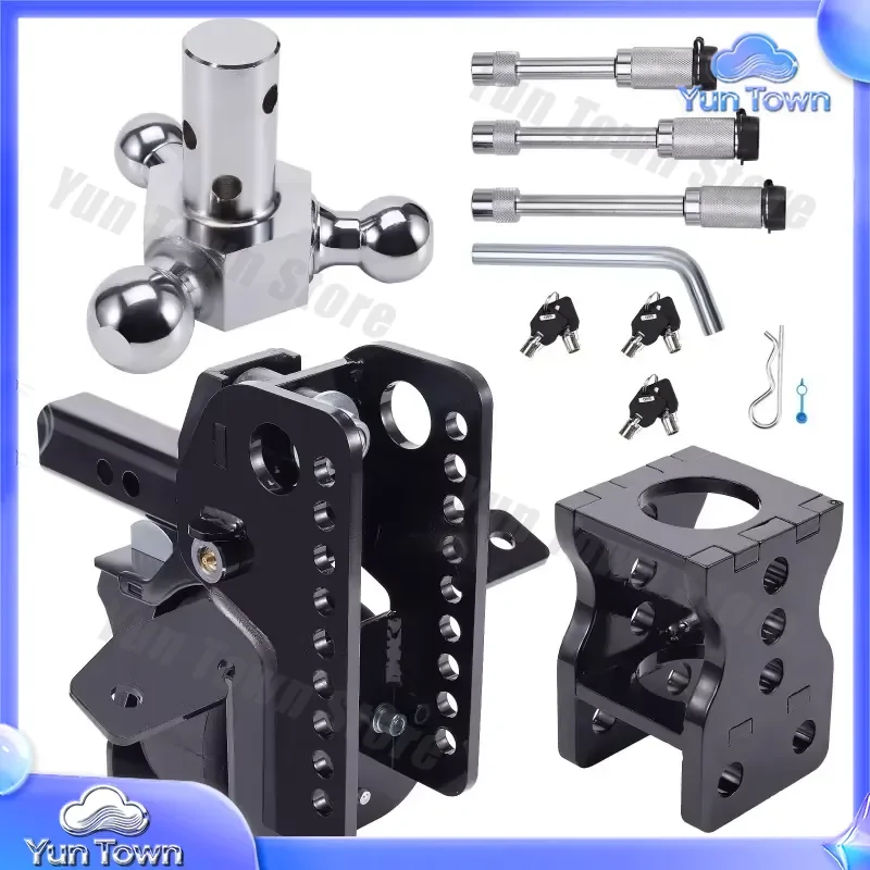 for 12000lbs Adjustable 6 inch Drop 6 inch Rise Three Ball Trailer Hitch for SUV Truck RV Caravan Towing 2 inch and 2-5/16