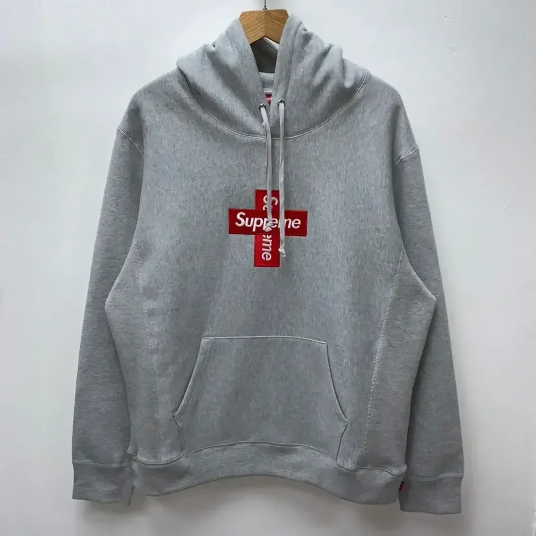 Cross Letter Print Men's Fleece Loose Sweater Hoodie 2024Fw Box Logo Hooded Trendy Couple Mother Daughter Matching Clothes