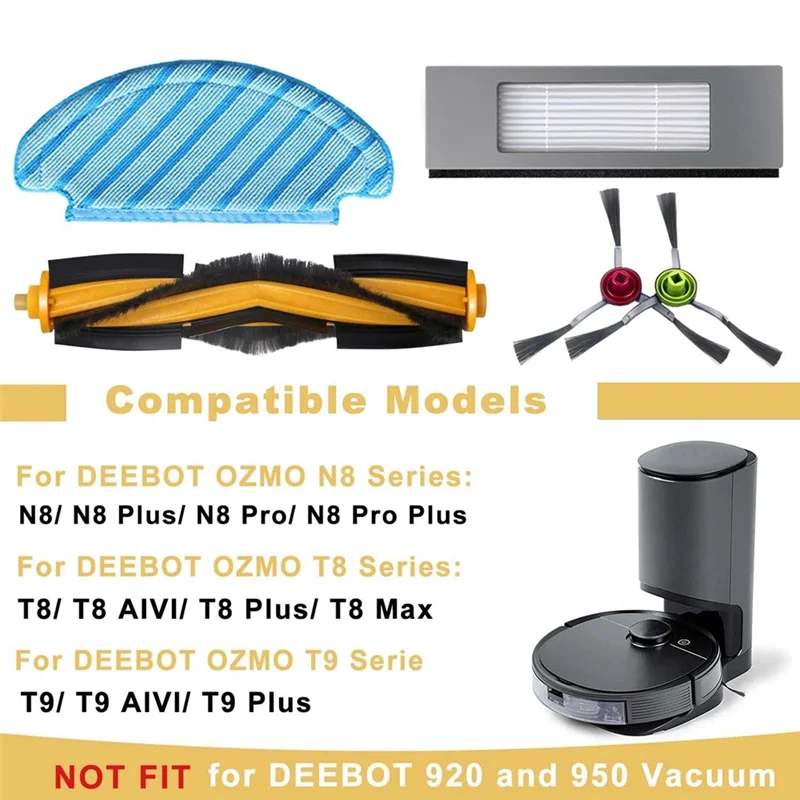 

A07F-1Set Replacement Parts For Ecovacs DEEBOT OZMO T8 AIVI T8 Max T9 T8 Series N8 Pro N8 Pro+ Main Side Brush Filter Mop Cloth