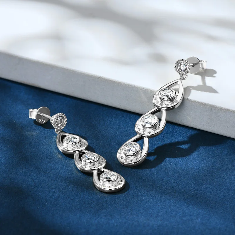 Ehhai GRA شهادة 4 مللي متر و 3 مللي متر مويسانيتي مستدير قطرة الماء ثقب قرط الاذن المرصع للنساء 925 فضة مجوهرات هدية Pendiente