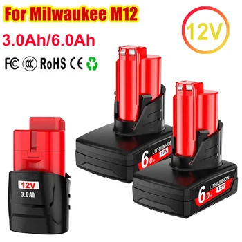 עבור סוללת Milwaukee M12 6.0Ah/3.0Ah 12V סוללה נטענת עבור כלי Milwaukee M12 48-11-2402 48-11-2411 48-11-2401MIL-12A-LI
