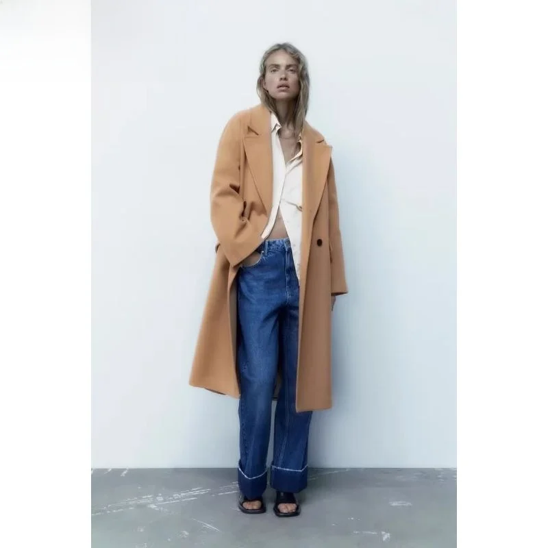 

Autumn Winter Women's Neuter Sle Mid-Length Coat Woolen Coat Jaet 3070 70 Sweet Straight Tube Cotton Long S...