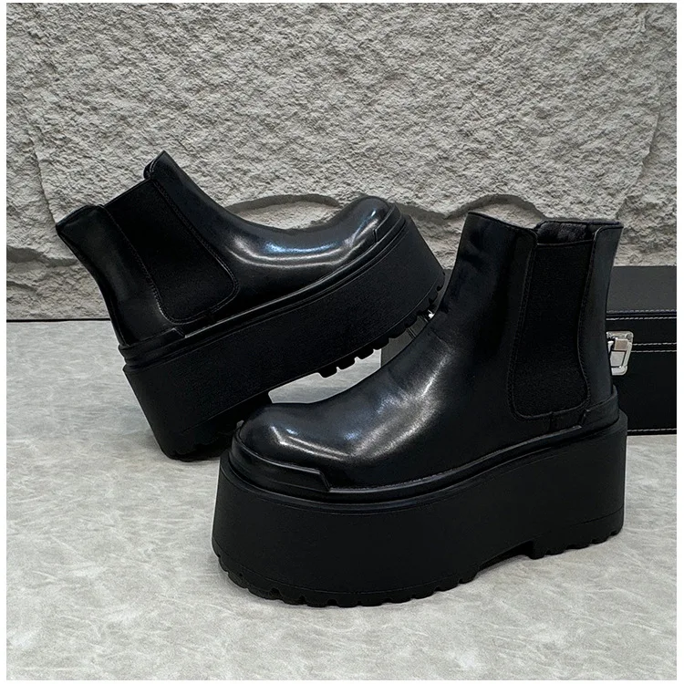 2025 Men's Short Height Increasing Ultra Thick Sole Chelsea Slip-On Platform Lightweight Thick Sole Height Increasing Boots