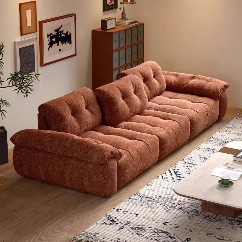 for Italian Marshmallow Fabric Sofa Living Room Adjustable High Backrest Large Sitting Dark Caramel Straight Chenille Sofa