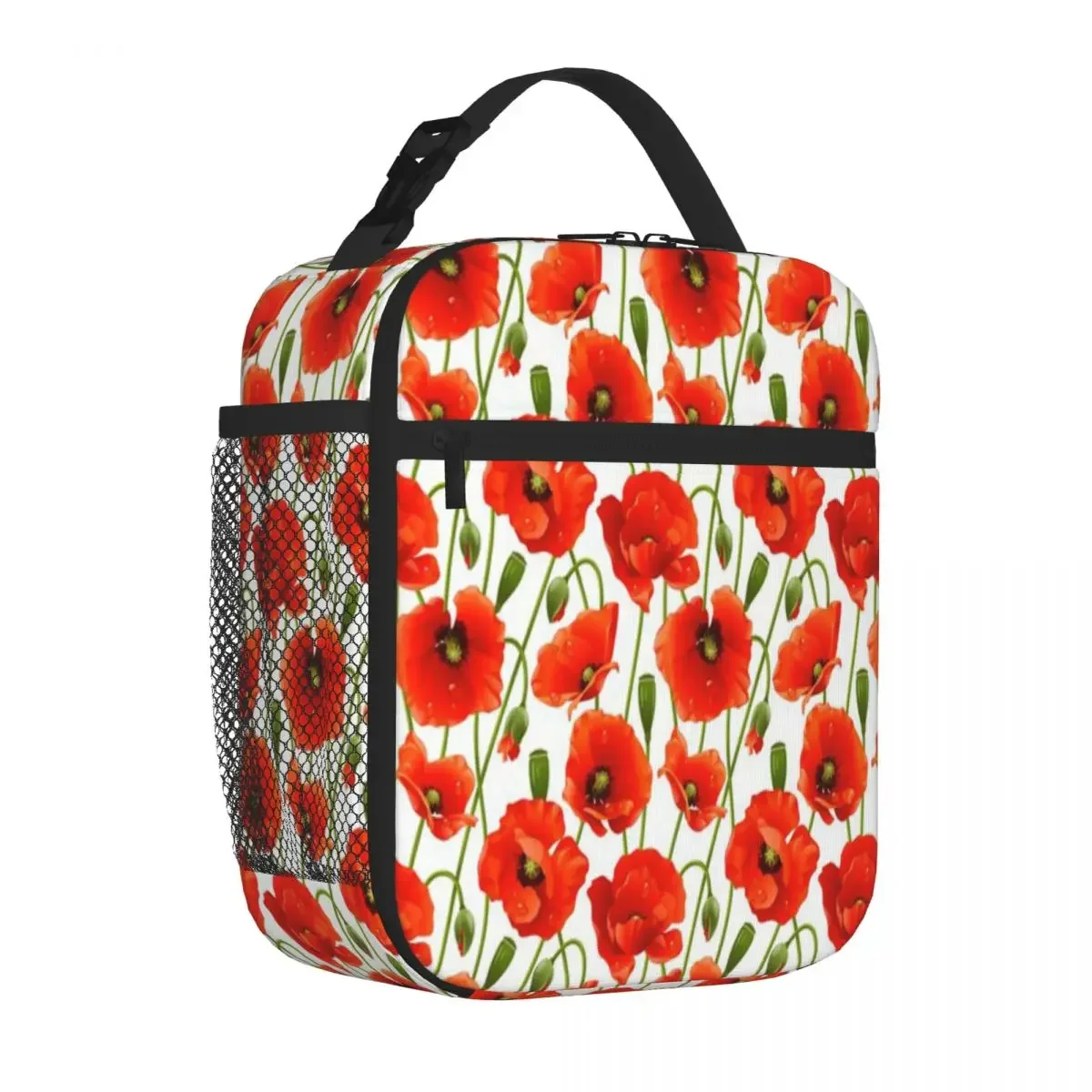 Hot Sale Red Poppies On A White Background Elegant Small Lunch Bag Office Homemade Meal Food Cooler Bag