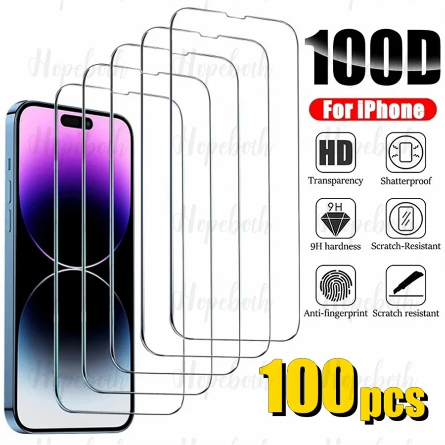 

100pcs Tempered Glass for IPhone 15 14 13 12 Pro Max Mini Screen Protectors for IPhone 11Pro XS Max 6 6s 7 8 Plus XR X SE Glass