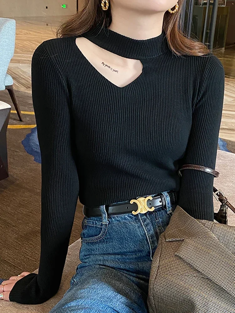 

AOSSVIAO 2025 базовые женские свитера с вырезами, осенне-зимние топы, тонкий джемпер, мягкий теплый женский пуловер, вязаный свитер