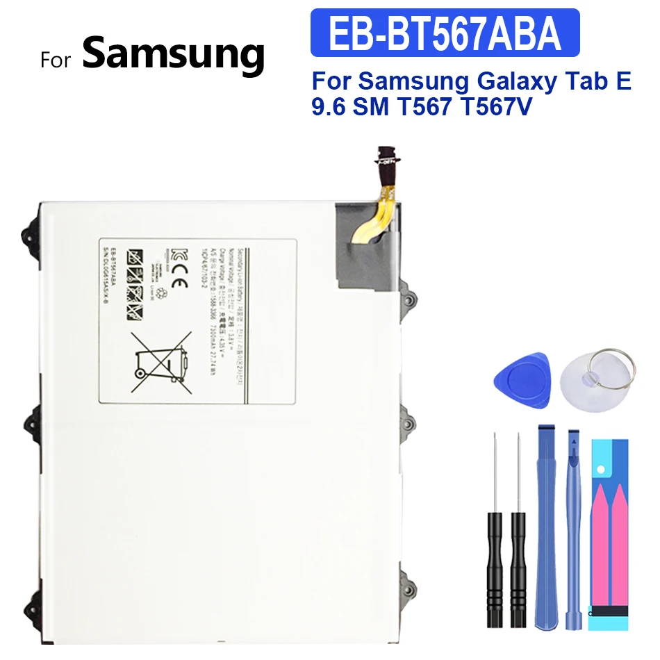 

Tablet Battery For Samsung Galaxy Tab E 9.6 SM-T560 SM T560 T567 T567V EB-BT567ABA 7300mAh with Track Code