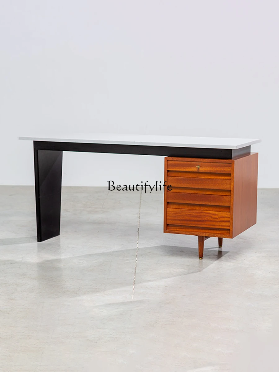 

Medieval retro study drawer desk Nordic modern simple writing desk computer table wabi-sabi wind