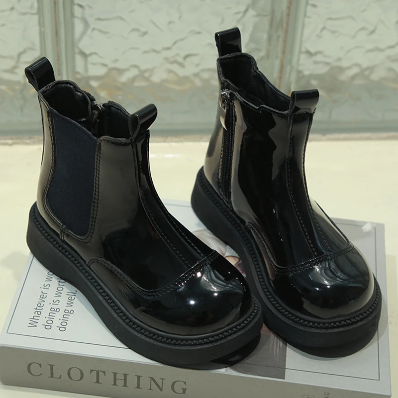 2024 Winter New Children Short Boots for Girls Fashion British Style Soft Bottom Anti-slippery Versatile Chic Ankle Leather Shoe