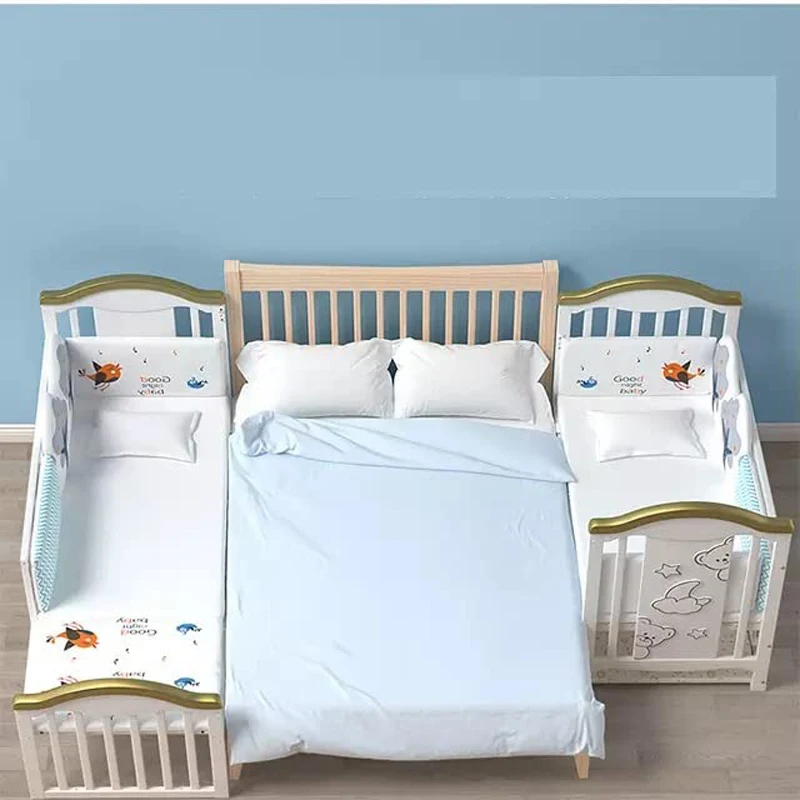 Berço de bebê de madeira de 1,2 m com mosquiteiro e mesa de fraldas, conjunto de cama, cama lateral, berço infantil