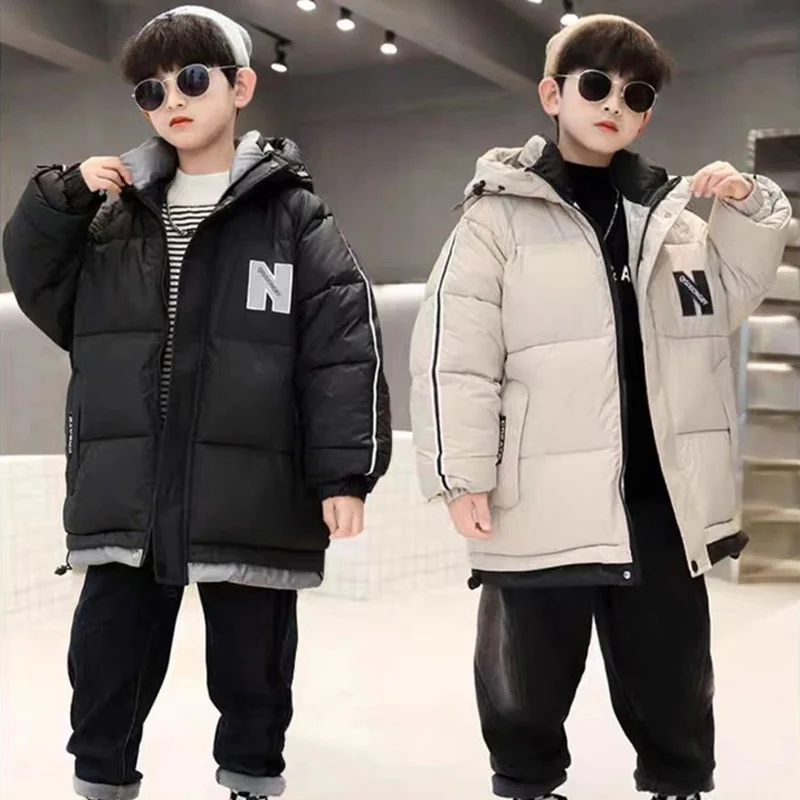 Winter Boys Clothes Outerwear Children Thickened Down Coats New Kids Letters Cotton Jackets Teenager Windproof Hooded Overcoat