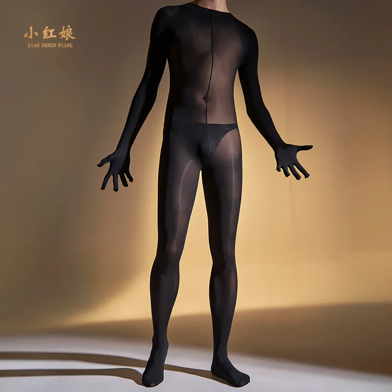 120D 60-85kg Autumn Winter Sexy See Through Men Jumpsuit Tights Sexy Lingerie Leotard Pantyhose