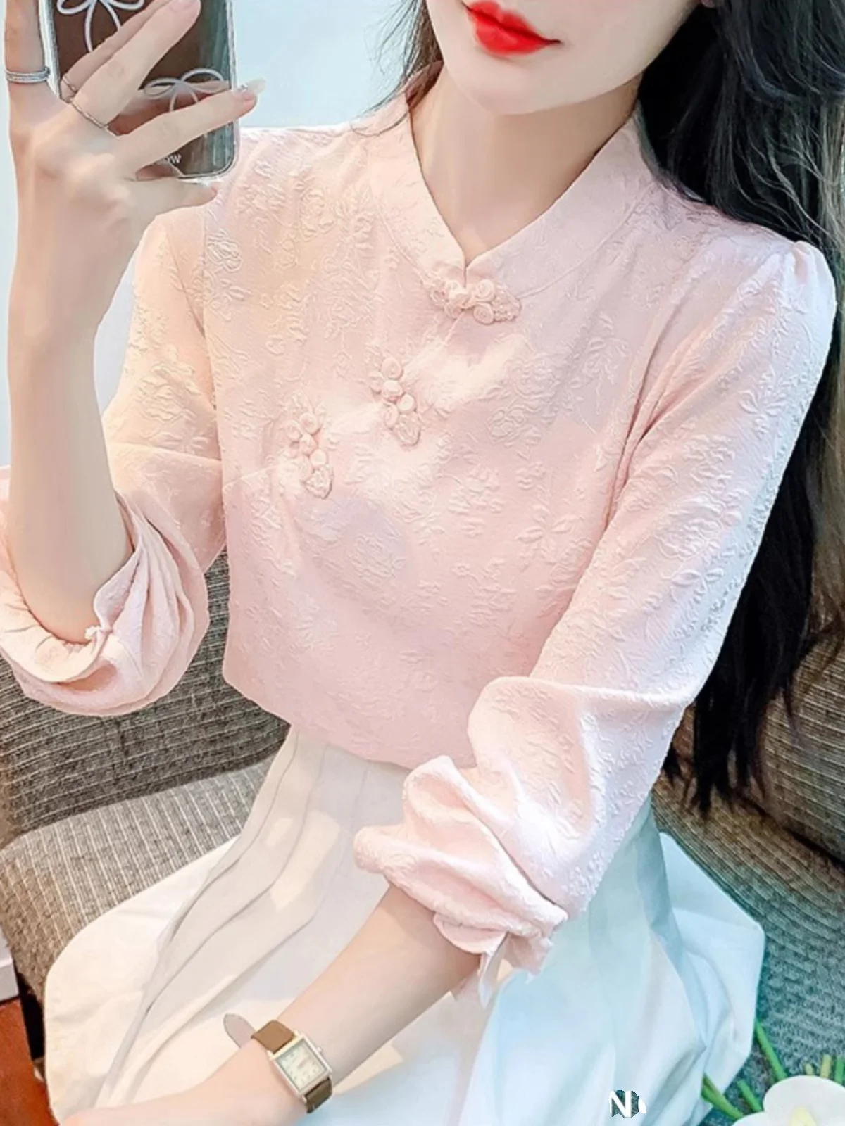 

Autumn New Style Women's Shirt Improved Stand Collar Button up Long Sleeve High End Feeling Fashionable Little Shirt
