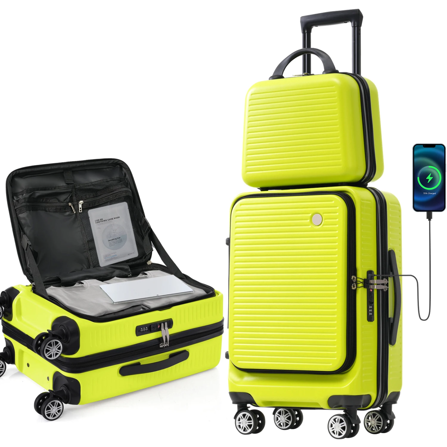 Carry-on Luggage 20 Inch Front Open Luggage Lightweight Suitcase with Front Pocket and USB Port, 1 Portable Carrying Case