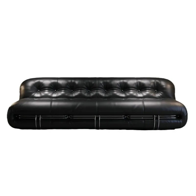 

Steel tooth leather sofa creative hippo living room straight row medieval oil wax cowhide sofa