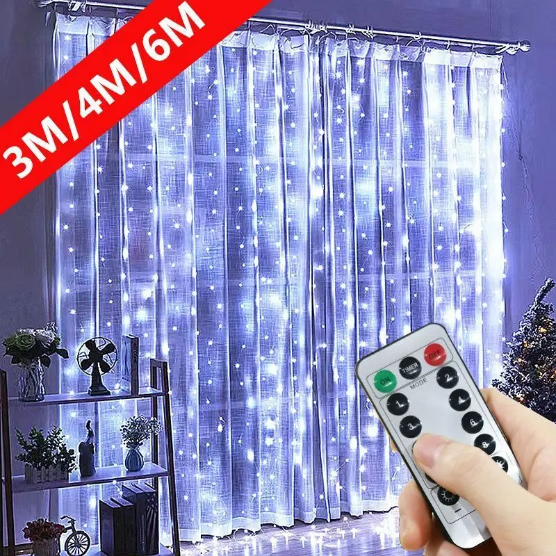 Guirnalda de luces LED con 8 modos, cortina de luces USB, Decoración de cumpleaños, fiesta de boda, vacaciones de Navidad, 3M, 4M, 6M