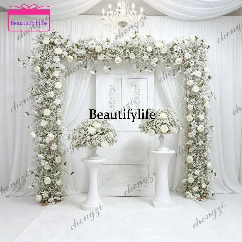 White Artificial Flower Ball with Roses and Baby's Breath Wedding Centerpieces Elegant Floral Arrangement for Event Decoration
