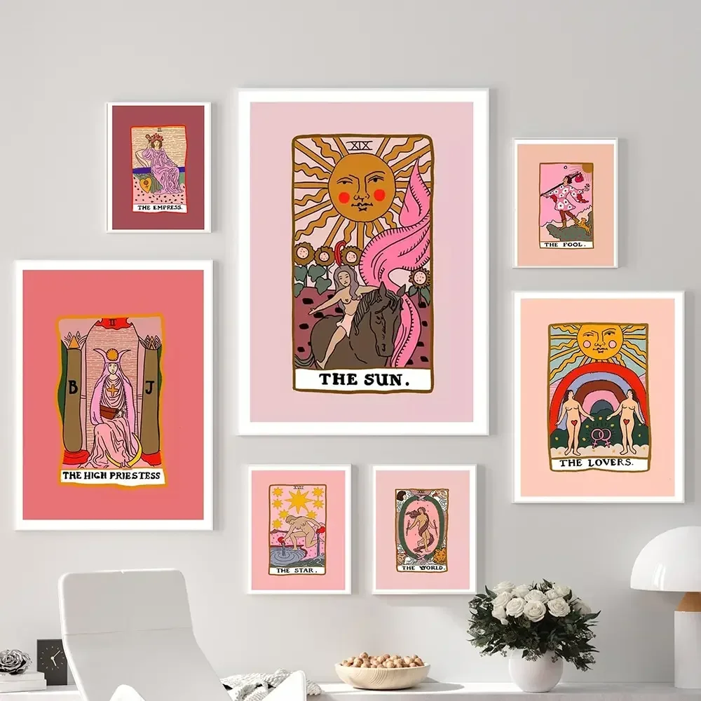Nordic Abstract Lovers Tarot Wall Art Canvas Painting Sun Empress Priestess Posters Prints Living Room Home Decor