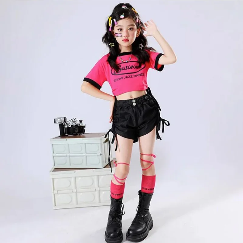 Completi Hip Hop per bambini Crop Top Pantaloncini Street Dance Jazz Costumi dolci Ragazze Pantaloni cargo neri Set di vestiti streetwear per bambini