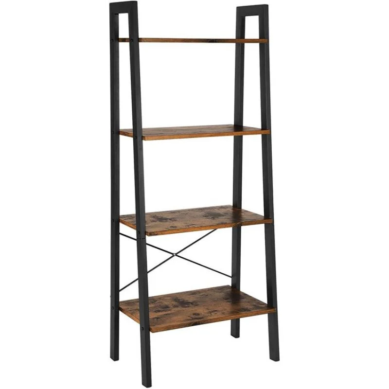 

Living Room Furniture Bookcase Industrial Metal Frame Rack MDF Wooden Narrow Leaning Ladder Book Shelf Home Bookshelf