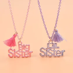 Luoluo&baby 2Pcs/set Cute Big Sister LiL Sister Letter Pendant Chain Best Friend Necklace BFF Friendship Jewelry Gifts for Kids