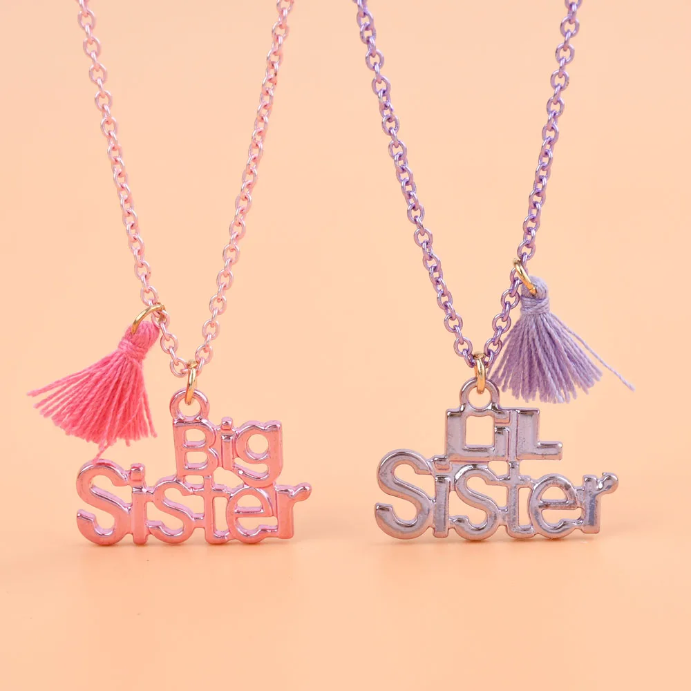 Luoluo&baby 2Pcs/set Cute Big Sister LiL Sister Letter Pendant Chain Best Friend Necklace BFF Friendship Jewelry Gifts for Kids