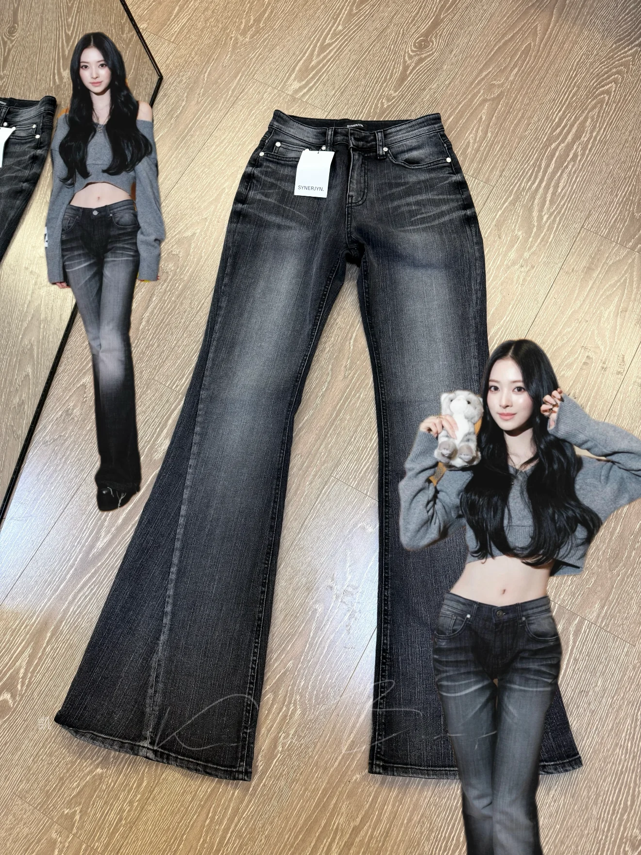 

Long Bell Bot Jeans Women's Slim Fit High Waist Cotton Stretch Denim ortened Leg Design Spring Summer Faion Trend