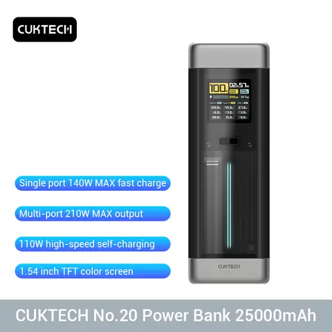 CUKTECH-cargador portátil de 3 puertos, batería externa de 25000mAh, P23, 210W de salida, 140W, USB C, para Macbook, iPhone 14, Xiaomi, ZMI, Camping, No.20