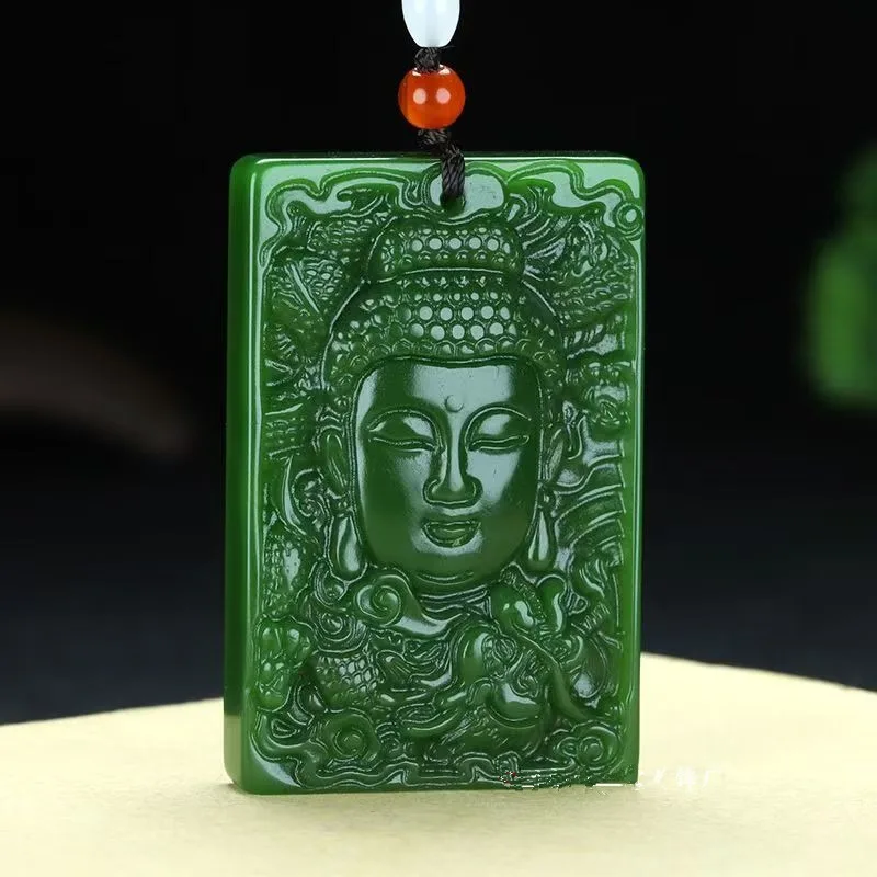 

Natural Green Hand Carved Buddha Head Jade Pendant Fashion Jewelry Men's and Women's Necklace Gift Accessories