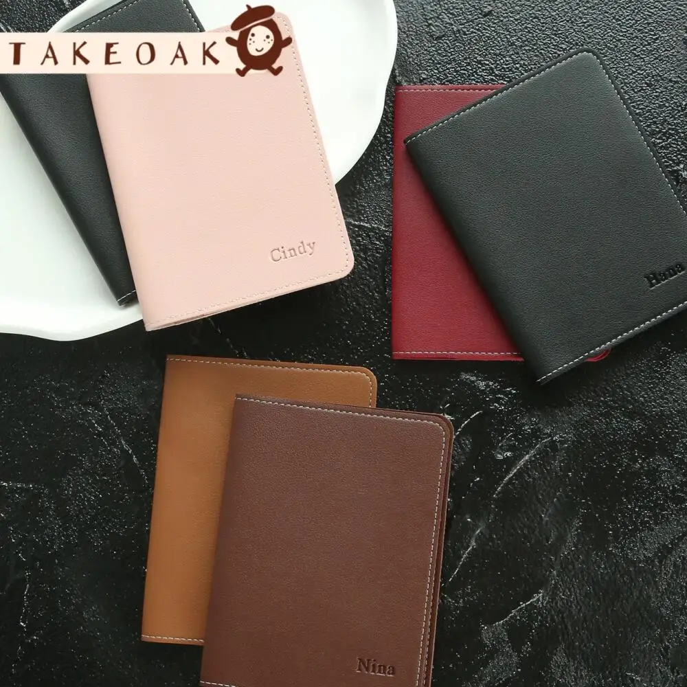 Takeoak 2PCS Couple Passport Cover Custom Debossed Name Smooth Leather Bifold Travel Wallet Organizer Passport ID Holder Gifts