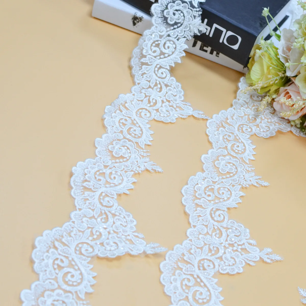 10Yards/pack Superior Quality Off White Sewn Bead Lace Trim Head Veil, Wedding Dress,Decorative Accessories,Lace Handmade DIY