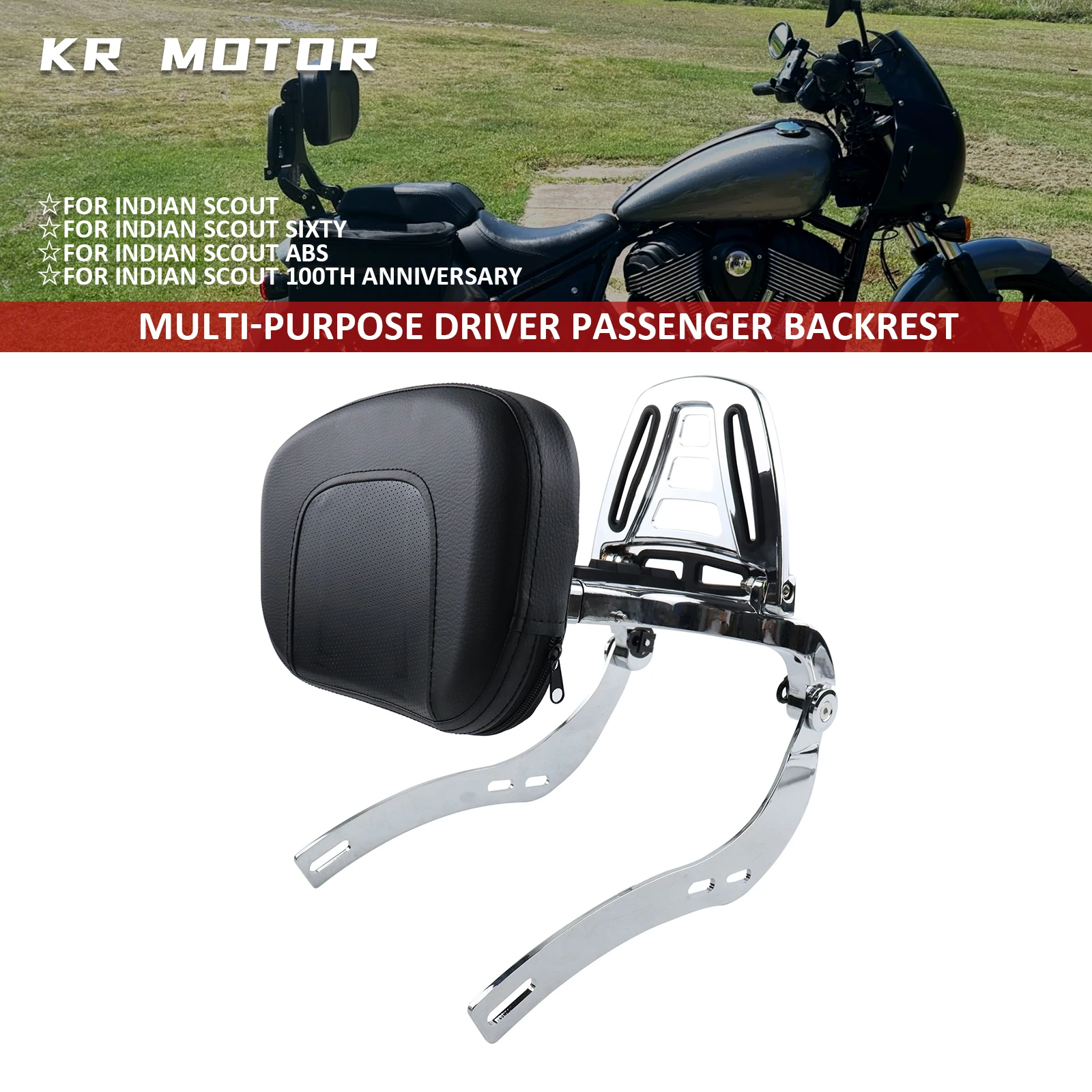 Multi-Purpose Adjustable Driver Backrest Passenger Backrest With Luggage Rack Fits For Indian Scout Bobber Scout Rogue 2018-2024