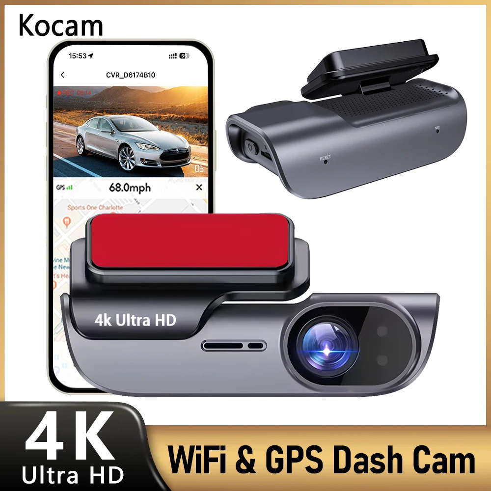 Kocam Dash Cam 4K 3840P Dash Camera for Cars WiFi GPS Car DVR Video Recorder With 24H Parking Monitor WDR Night Vision Black Box