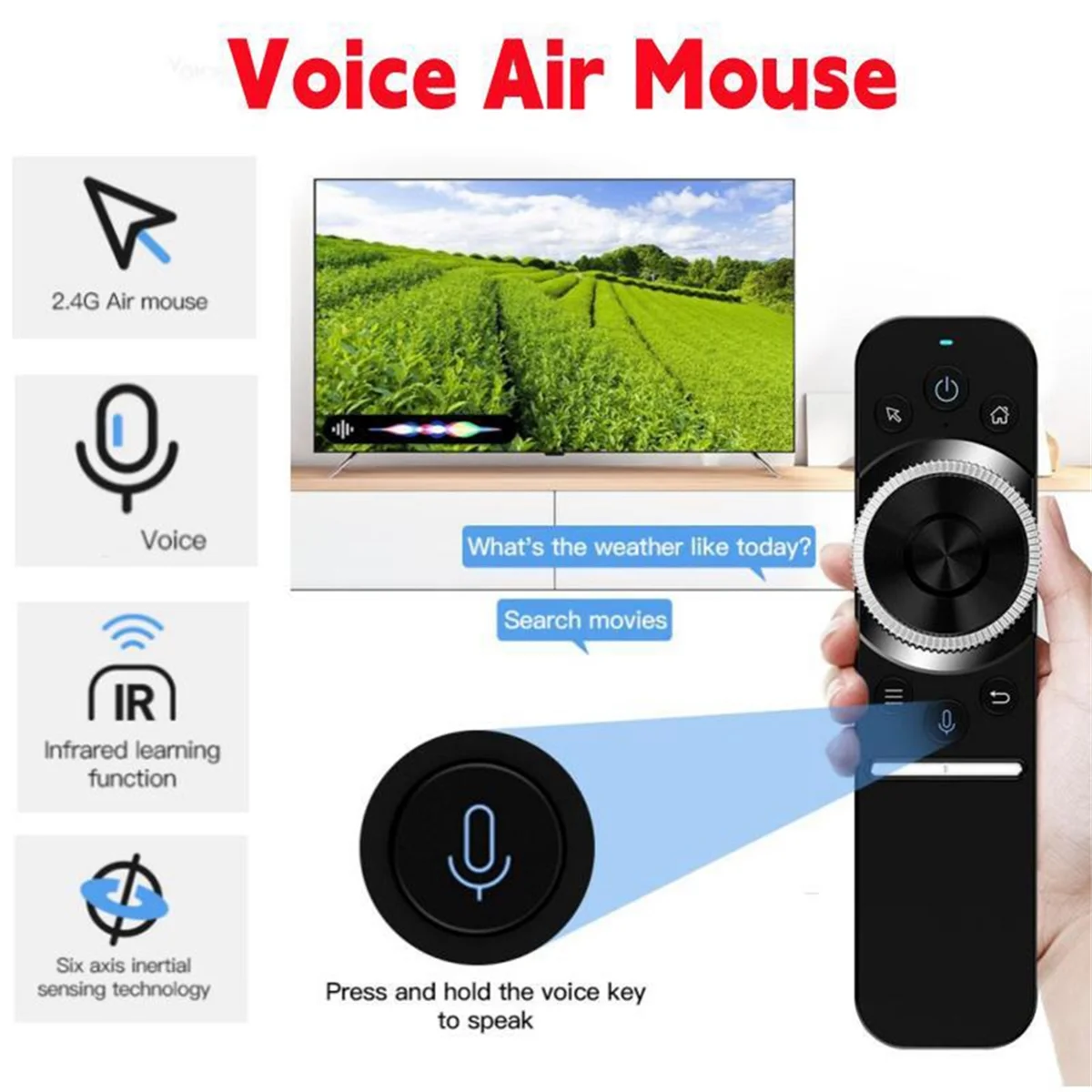 Controle remoto de voz sem fio, W1S Air Mouse, IR Aprendizagem Giroscópio, Android, Janela, Linux, OS, TV Box, PC, Laptop, 2.4G