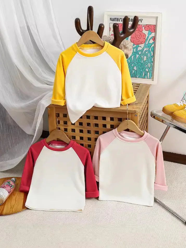 1pcs Children T-Shirts Cute Cartoon Solid Tops Baby Korean Clothing Kids Round Neck Long Sleeve Base Shirt Girls Boys Tshirt