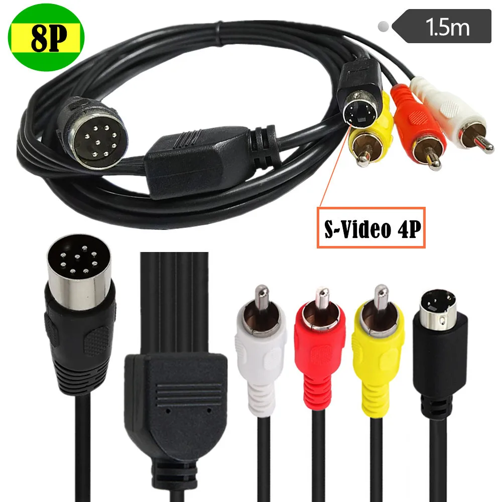 Din 8 Pin to s-video 4P Male 3-RCA Male Audio Adapter Cable for  Audio Video equipment 1.5m