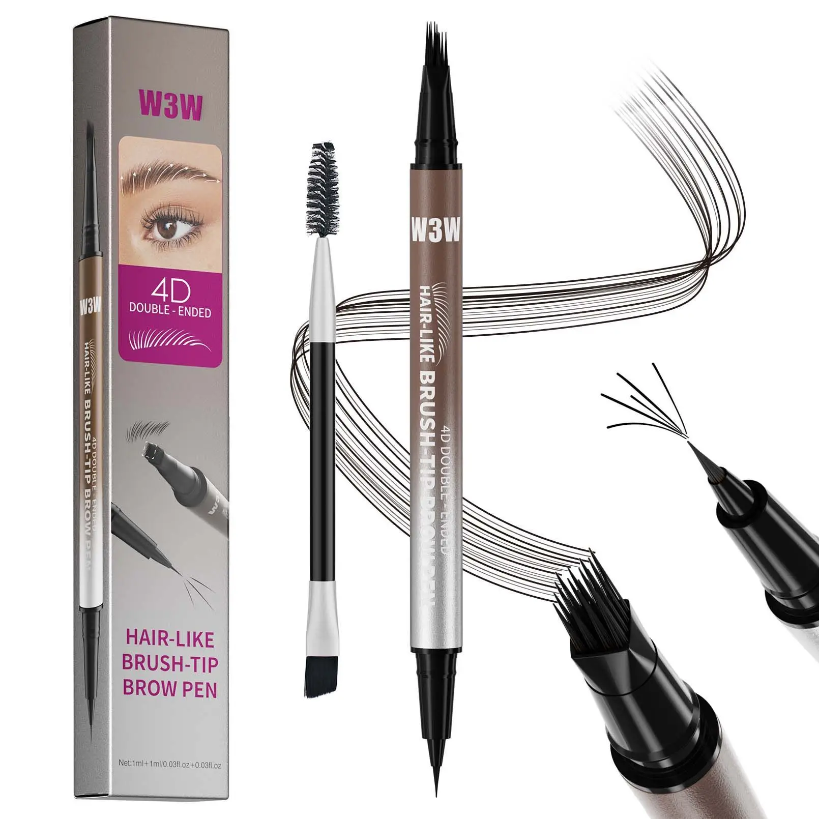 قلم تحديد الحواجب W3W متعدد الشق 4D Micro-Sculpting ثنائي الطرف، يدوم طويلاً، غير ملطخ، مثل حقيقي #2