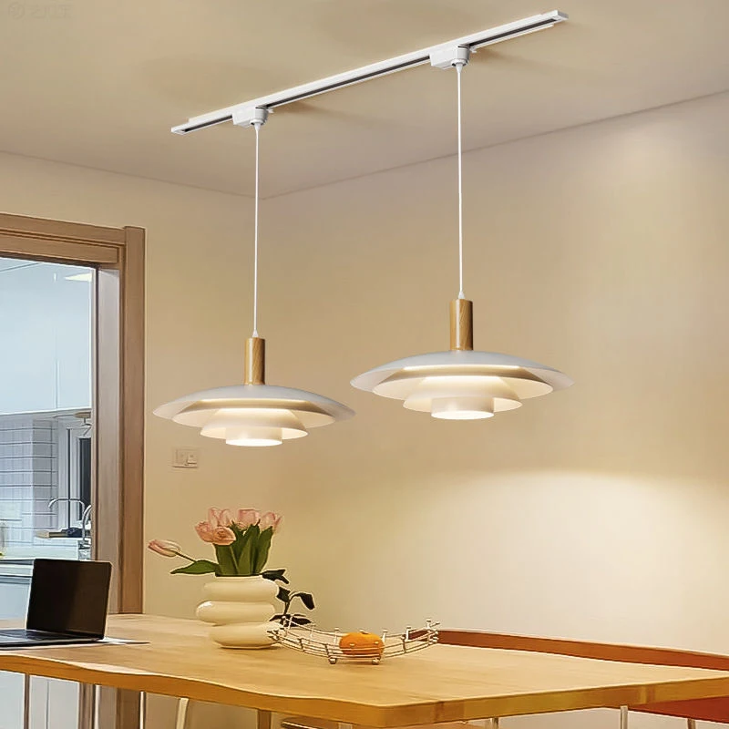 Nordic Modern Dining Bar Restaurant Chandelier Mobile Track Sliding Chandeliers LED Dining Table Lamps Long Arm Swing Arm Lights