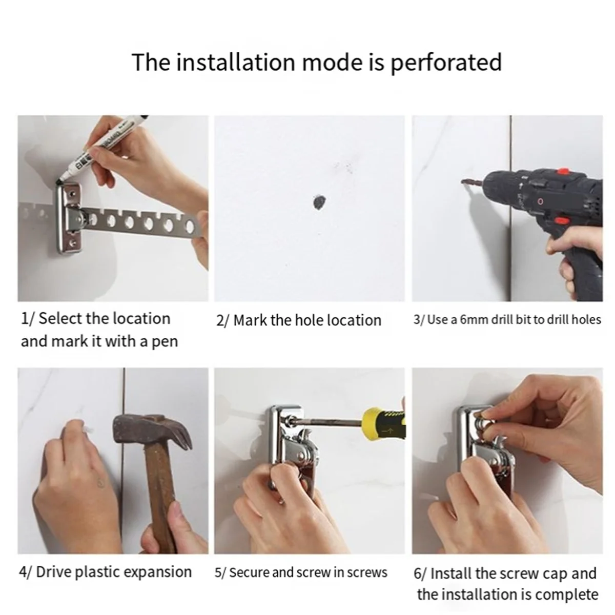 ABJZ Wall Mount Coat Hanger,Folding Clothes Drying Racks,Sturdy Hanging Clothes Hanger,Laundry Room Drying Rack(8-Hole)