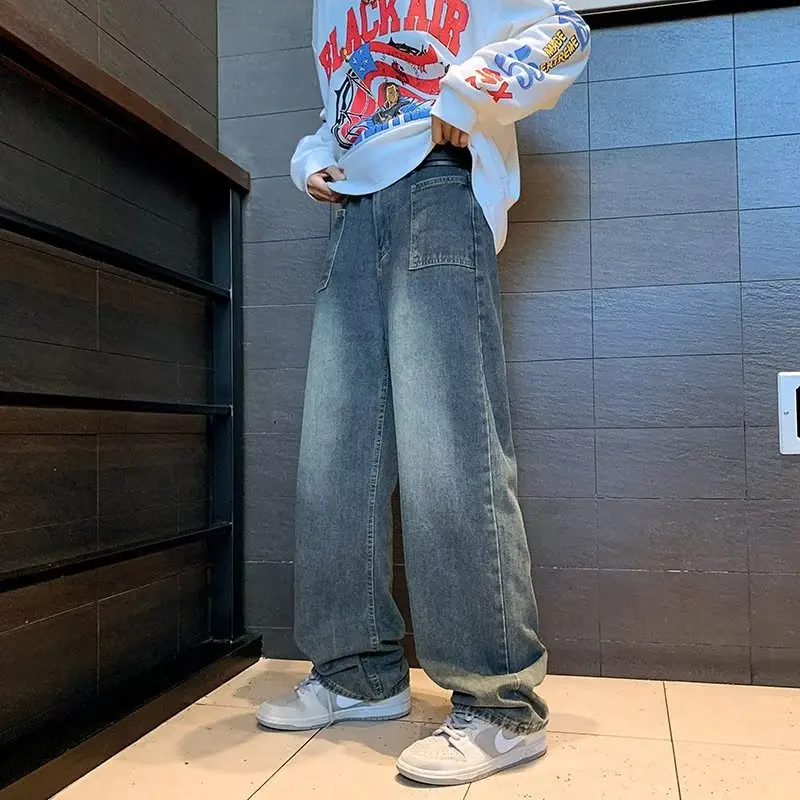 

Retro American Sle Men's Jeans Casual Straight Leg Loose Fit Denim Pants Vintage Look High Street Trend Spring Autumn Wear