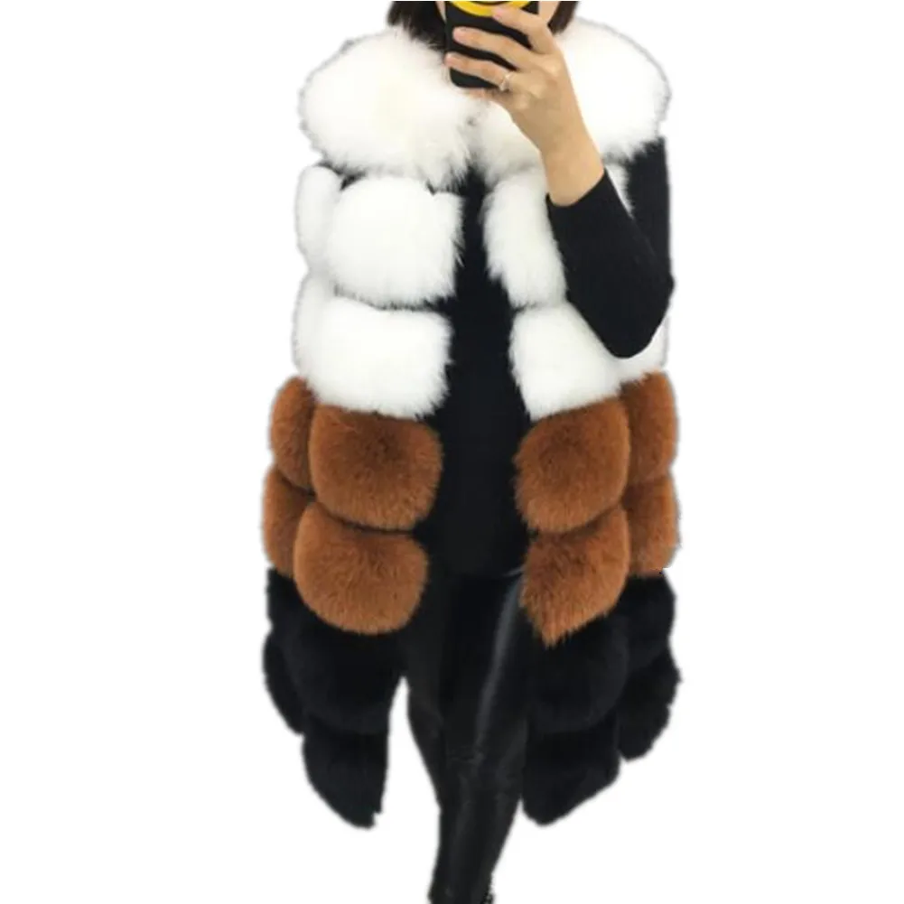 Lisa Colly New Fashion Winter Women\'s Fur Vest Coat Warm Long Vests Fur Vests Women Faux Fur Vest Coat Outerwear Jacket